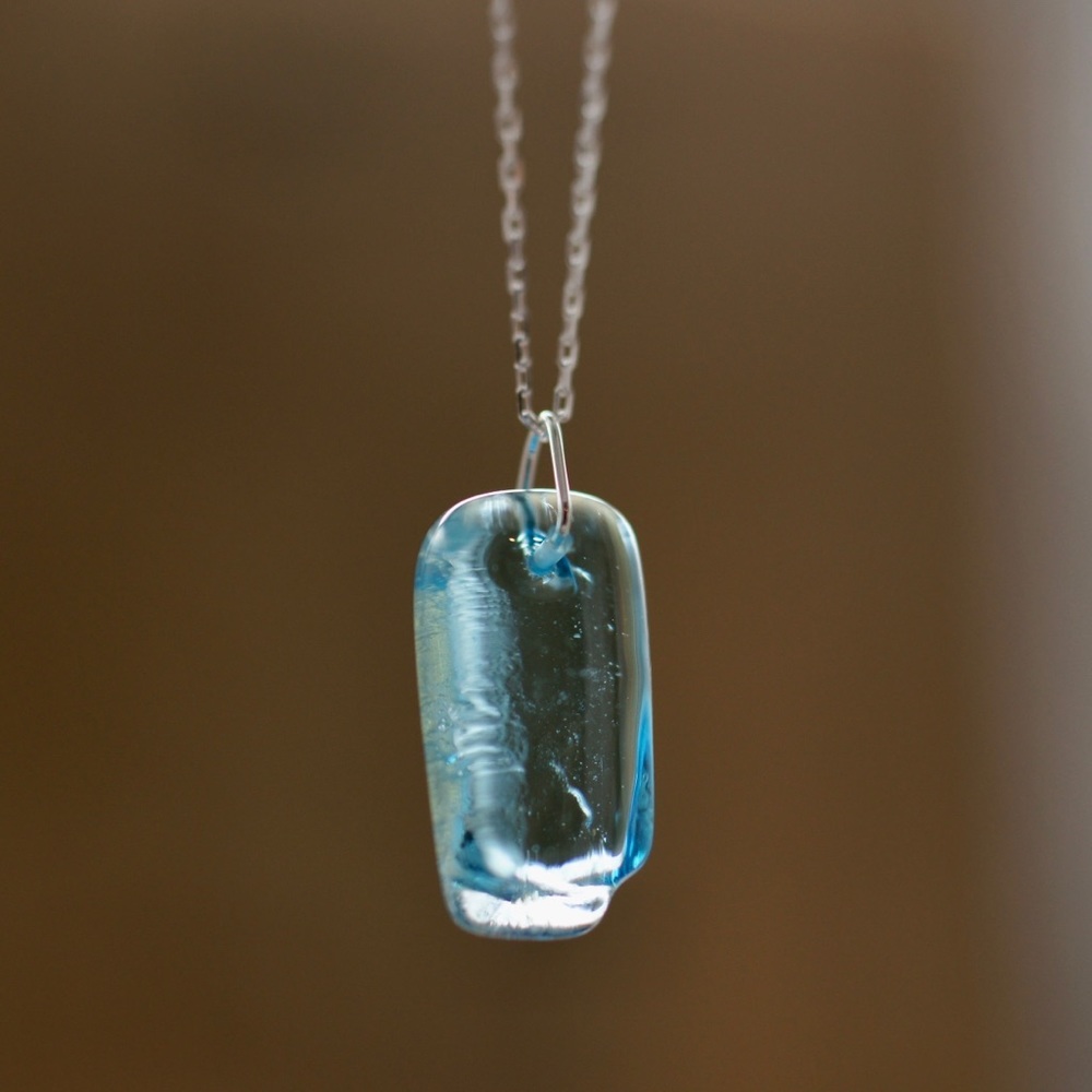 Recycled Bombay Sapphire Gin Necklace Light Blue Glass Sterling Silver